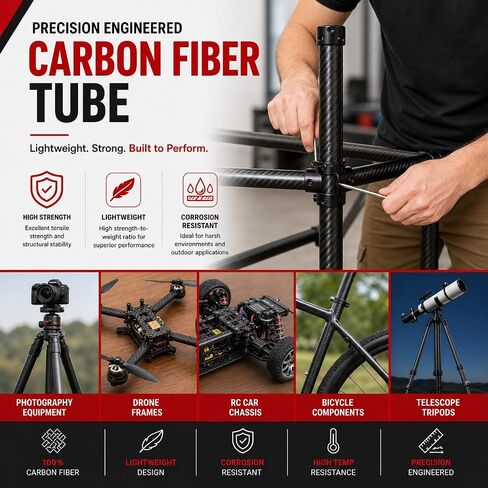 UHT 3K Carbon Fiber Tube, 20 x 18 x 500mm, Stiffness Roll Wrapped, Matte Twill Exterior, Hollow Shaft, Lightweight for Quadcopter Multicopter, Frame Body, Robotics, Modders, 2pcs in Kuwait