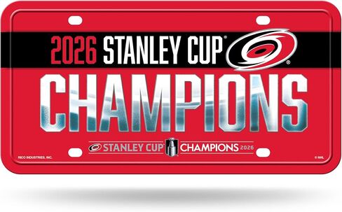 ريكو إندستريز NHL Hockey Carolina Hurricanes 2026 Stanley Cup Champions علامة تلقائية معدنية 6 بوصة × 12 بوصة - رائعة للشاحنة/السيارة/سيارات الدفع الرباعي in Kuwait