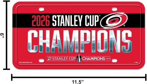 ريكو إندستريز NHL Hockey Carolina Hurricanes 2026 Stanley Cup Champions علامة تلقائية معدنية 6 بوصة × 12 بوصة - رائعة للشاحنة/السيارة/سيارات الدفع الرباعي in Kuwait