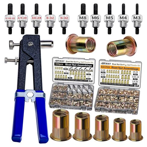 ASKWAY Rivet Nut SAE & Metric 860 PCS, SAE Rivet Nut Kit (5/16-20, 1/4-20, 10-24, 8-32, 6-32) Metric Rivet Nuts (M8, M6, M5, M4, M3) in Kuwait