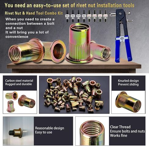 ASKWAY Rivet Nut SAE & Metric 860 PCS, SAE Rivet Nut Kit (5/16-20, 1/4-20, 10-24, 8-32, 6-32) Metric Rivet Nuts (M8, M6, M5, M4, M3) in Kuwait