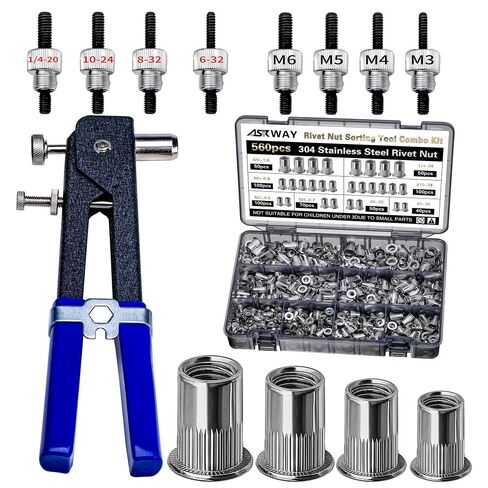 ASKWAY Rivet Nut Stainless Steel SAE & Metric Rivet Nut Tool Set 560pcs, 304 Stainless Steel Rivet Nuts (1/4-20, 10-24, 8-32, 6-32) (M6, M5, M4, M3) in Kuwait