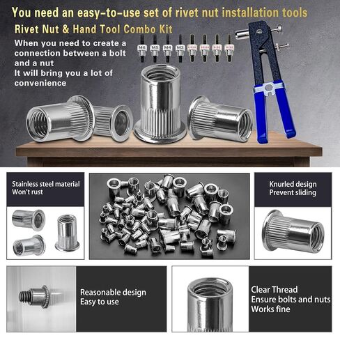 ASKWAY Rivet Nut Stainless Steel SAE & Metric Rivet Nut Tool Set 560pcs, 304 Stainless Steel Rivet Nuts (1/4-20, 10-24, 8-32, 6-32) (M6, M5, M4, M3) in Kuwait