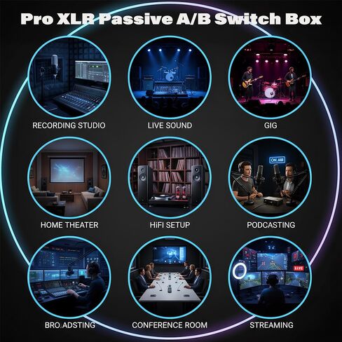 صندوق تحويل Pro XLR سلبي A/B، محول محدد صوت ستيريو هاي فاي 1 في 2 خارج / 2 في 1 خارج | سبائك الألومنيوم متوازنة XLR & 1/4 بوصة TRS/TS الفاصل لميكروفون ستوديو مراقب الصوت المباشر in Kuwait
