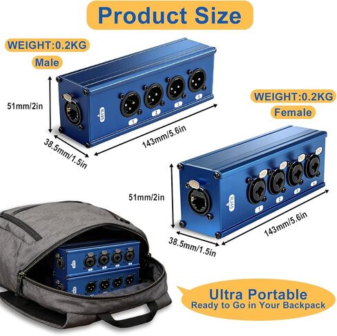 4Pack XLR over Ethernet 4 Channel Audio over Ethernet XLR to Cat5 Adapter, Dmx Network Extender XLR TRS to RJ45 Ethercon Cat 5 Cat6 Long Distance Audio Signal Transmission Extension in Saudi Arabia