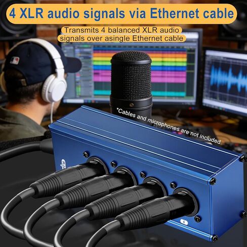 4Pack XLR over Ethernet 4 Channel Audio over Ethernet XLR to Cat5 Adapter, Dmx Network Extender XLR TRS to RJ45 Ethercon Cat 5 Cat6 Long Distance Audio Signal Transmission Extension in Saudi Arabia