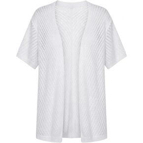 Women's Short Sleeve Openwork Knit Cardigan Lightweight Sheer Vacation Sun Protection Cover Up for Beach Daily Wear﻿ in Kuwait