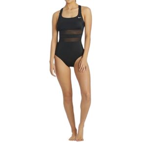 Nike Missy Mesh Solid Edge V-Back One Piece Swimsuit, Black, X Large in Kuwait