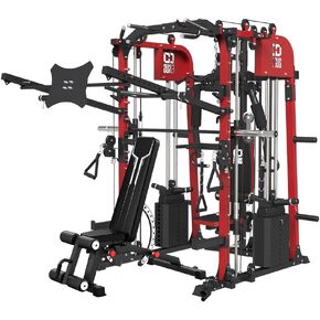Multifunctional Smithmachine with Weight Bench, All in One Power Cage Squat Rack with Adjustable Cable Crossover, Vertical Leg Press, Power Rack with J Hook, Lever Arms and Full Body Training in Kuwait