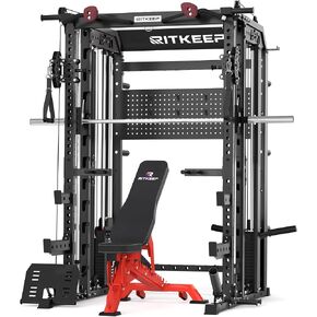 RitKeep Nimitz N1 Counterbalanced Smith Machine, Multi-Function Home Gym Power Rack with 300 LB Steel Weight Stacks, 1:1/2:1 Dual Pulley System, 2500 LB Capacity, 10+ Attachments for Strength Training in Kuwait