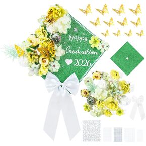 Brikabia Graduation Cap Decorations, 36PCS Cap Decorations for Graduation Included Faux Flowers 3D Butterflies, Letter Stickers, Glitter Paper, Satin Bow for DIY Grad Hat Topper in Kuwait