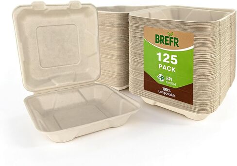 50 Pack 8x8 Inch Compostable Clamshell Takeout Containers, Biodegradable To Go Boxes – Heavy Duty Disposable Food Containers Made of Sugarcane Bagasse, For Restaurant, Cafe, Food Truck in Kuwait