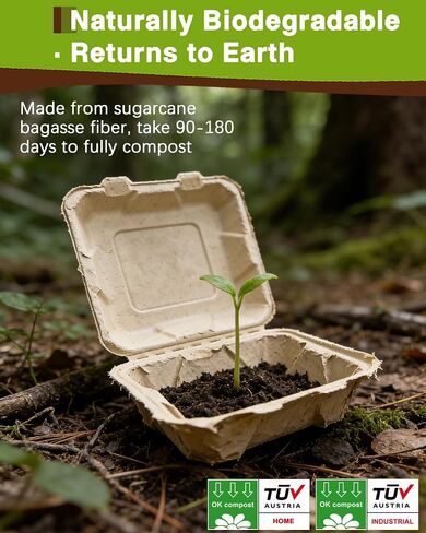 50 Pack 8x8 Inch Compostable Clamshell Takeout Containers, Biodegradable To Go Boxes – Heavy Duty Disposable Food Containers Made of Sugarcane Bagasse, For Restaurant, Cafe, Food Truck in Saudi Arabia