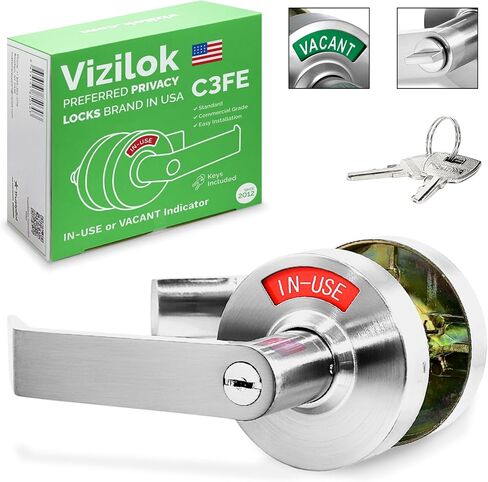 قفل باب تجاري VIZILOK لخصوصية الحمام والسلامة، ومؤشر R3FS مربع شاغر في الكروم الساتان، ANSI Grade2، مثالي للمطاعم، والمكاتب الطبية، وAirbnb، ومساكن الطلبة، وصالات الألعاب الرياضية in Kuwait