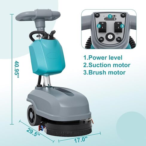 Walk Behind Commercial Floor Scrubber Machine, Battery Powered Cordless Compact Scrubber 15" Cleaning and 23" Suction Width, 6 Gal Sewage and 5 Gal Water Tank, 24000 Sq Ft/h in Kuwait