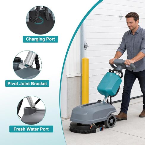 Walk Behind Commercial Floor Scrubber Machine, Battery Powered Cordless Compact Scrubber 15" Cleaning and 23" Suction Width, 6 Gal Sewage and 5 Gal Water Tank, 24000 Sq Ft/h in Kuwait