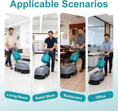 Walk Behind Commercial Floor Scrubber Machine, Battery Powered Cordless Compact Scrubber 15" Cleaning and 23" Suction Width, 6 Gal Sewage and 5 Gal Water Tank, 24000 Sq Ft/h in Kuwait