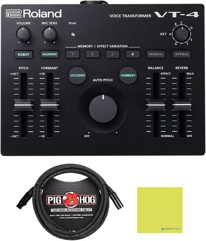 حزمة المحولات الصوتية Roland VT-4 مع كابل ميكروفون Pig Hog بطول 10 أقدام وقطعة قماش تلميع - معالج المؤثرات الصوتية مع التحكم في درجة الصوت والتناغم وتشكيل التنسيق وتصميم الأداء المدمج in Kuwait