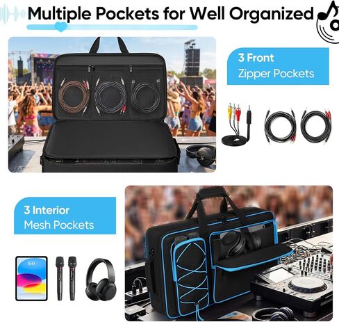 حقيبة وحدة تحكم DJ متوافقة مع DDJ FLX4 / 400 / REV1، حقيبة ظهر وحدة تحكم DJ مبطنة مع 6 قطع جيوب بسحاب، حقيبة ناعمة للسفر مع حزام كتف قابل للتعديل in Kuwait