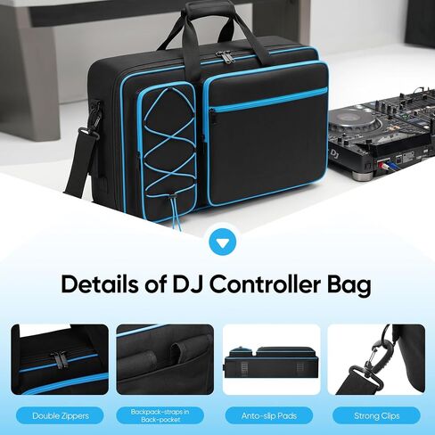 حقيبة وحدة تحكم DJ متوافقة مع DDJ FLX4 / 400 / REV1، حقيبة ظهر وحدة تحكم DJ مبطنة مع 6 قطع جيوب بسحاب، حقيبة ناعمة للسفر مع حزام كتف قابل للتعديل in Kuwait