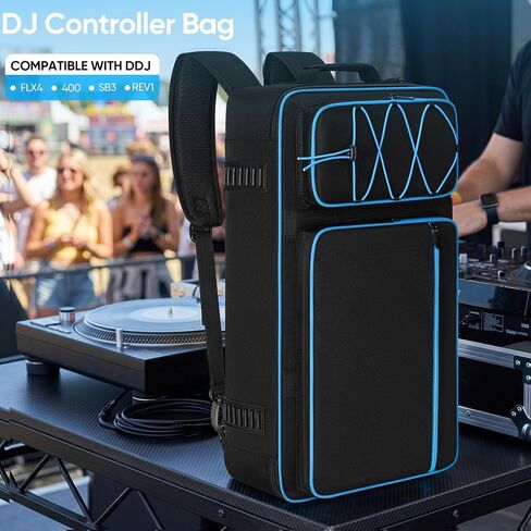 حقيبة وحدة تحكم DJ متوافقة مع DDJ FLX4 / 400 / REV1، حقيبة ظهر وحدة تحكم DJ مبطنة مع 6 قطع جيوب بسحاب، حقيبة ناعمة للسفر مع حزام كتف قابل للتعديل in Kuwait