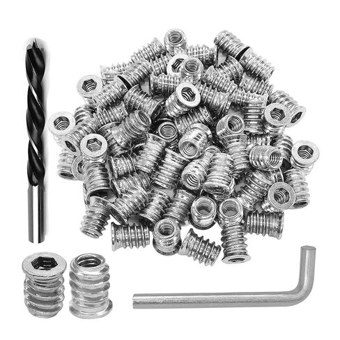 50pcs Threaded Inserts for Wood, Screw in Nut Fastener Connector, Steel Hex Drive Nut Inserts for Home Office Furniture (Silver, 1/4"-20 x10mm) in Kuwait