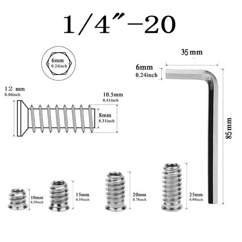 50pcs Threaded Inserts for Wood, Screw in Nut Fastener Connector, Steel Hex Drive Nut Inserts for Home Office Furniture (Silver, 1/4"-20 x10mm) in Kuwait