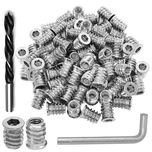 50pcs Threaded Inserts for Wood, Screw in Nut Fastener Connector, Steel Hex Drive Nut Inserts for Home Office Furniture (Silver, 1/4"-20 x10mm) in Kuwait