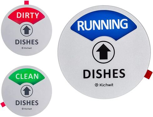 Kichwit Clean Dirty Dishwasher Magnet with the 3rd Option “Running", Perfect for Quiet Dishwashers, Non-Scratch Strong Magnet Backing, Residue Free Adhesive Included, 3.5" Diameter, Silver in Saudi Arabia