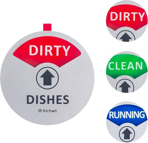 Kichwit Clean Dirty Dishwasher Magnet with the 3rd Option “Running", Perfect for Quiet Dishwashers, Non-Scratch Strong Magnet Backing, Residue Free Adhesive Included, 3.5" Diameter, Silver in Saudi Arabia