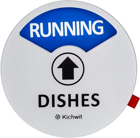 Kichwit Clean Dirty Dishwasher Magnet with the 3rd Option “Running", Perfect for Quiet Dishwashers, Non-Scratch Strong Magnet Backing, Residue Free Adhesive Included, 3.5" Diameter, Silver in Kuwait