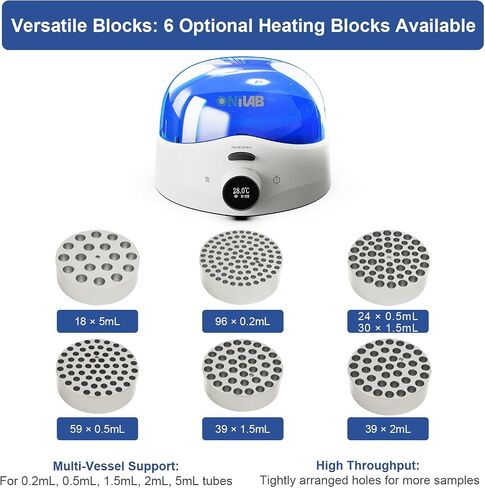ONiLAB Dry Bath Incubator, Fast Heating Block Heater (10 min to 100°C), ±0.3°C High Stability, LED Display, High-Capacity Circular Design for PCR & Enzyme Reactions (Block Need Purchased Separately) in Kuwait