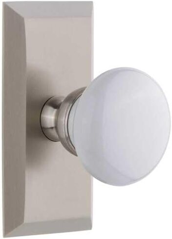 Fifth Avenue Short Plate with Hyde Park Knob in Satin Nickel - Passage - 2 3/8" in Kuwait