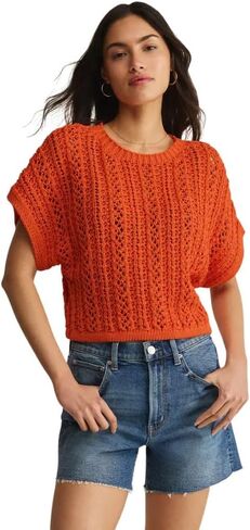 Z SUPPLY Women's Ballast Crochet Sweater Top, Tiger Lily in Saudi Arabia