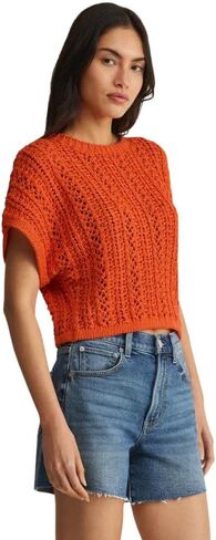 Z SUPPLY Women's Ballast Crochet Sweater Top, Tiger Lily in Saudi Arabia