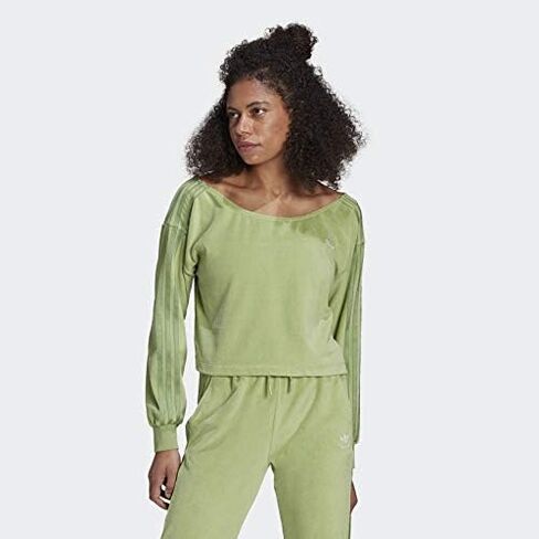 adidas LOUNGEWEAR Off Shoulder Sweater Women's, Green, Size S in Kuwait