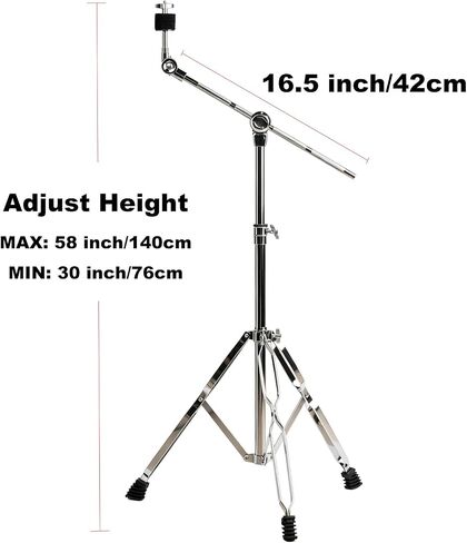 Cymbal Stand with Drumstick Holder, Convertible Boom & Straight Combo, Double Braced Legs with Rubber Feet, Adjustable Height 30"-58", 360° Tilter, High Density Felt for Ride Crash Cymbal (Fits 8" to 22") in Kuwait