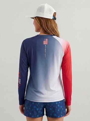 HUK Ladies Airweight America 250 Long Sleeve Crew Shirt (White, Small) in Kuwait