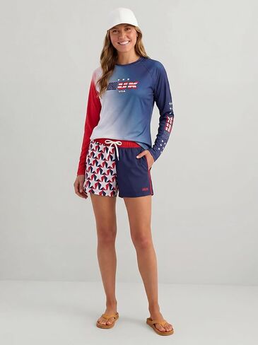 HUK Ladies Airweight America 250 Long Sleeve Crew Shirt (White, Small) in Kuwait