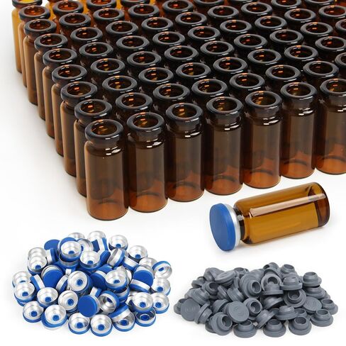 100 Pack 3ml Clear Glass Vials with Caps – 1 Dram Lab Headspace Vials, 13mm Neck Diameter, Includes Flip Top Caps and Self-Sealing Rubber Stoppers for Laboratory, Sample Storage in Kuwait