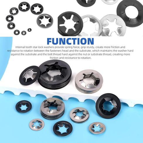 Glarks 209pcs 65Mn-Steel Internal Tooth Star Lock Washer and 304 Stainless Steel Quick Speed Locking Washer Assortment Kit 9 Sizes Push on Locking Washers with Tweezers for Machinery Manufacturing in Kuwait