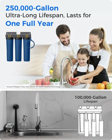 نظام التناضح العكسي Waterdrop X8-WAN القلوي المعدني بدون خزان، مع نظام تصفية المياه المنزلي بالكامل WHF3E-SKH ثلاثي المراحل، حزمة in Kuwait
