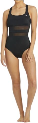 Nike Missy Mesh Solid Edge V-Back One Piece Swimsuit, Black, X Large in Kuwait
