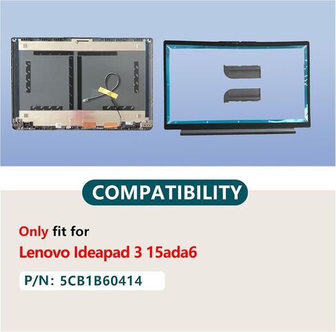 غطاء خلفي LCD بديل للكمبيوتر المحمول 5CB1B60414 مع مجموعة غطاء مفصلي ومفصلات حافة LCD لجهاز Lenovo ideapad 3-15ITL6 3-15ALC6 3 15IAU7 3 15ABA7 3-15ADA6 فضي in Kuwait