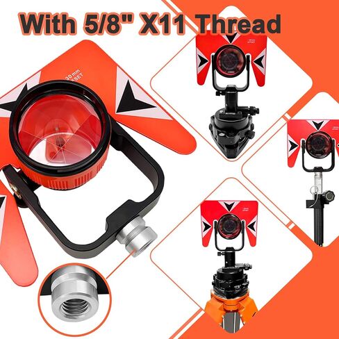 Surveying Metal Single Prism with Soft Bag, 0/-30mm Total Station Prism with 5/8x11 Female Thread for Total Station Surveying in Kuwait