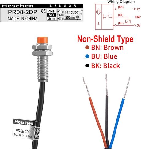 Heschen M8 مستشعر القرب الاستقرائي التبديل PR08-2DP كاشف نوع أسطواني 2 مللي متر DC12-24V 3-Wire PNP NO (مفتوح عادة) CE in Kuwait