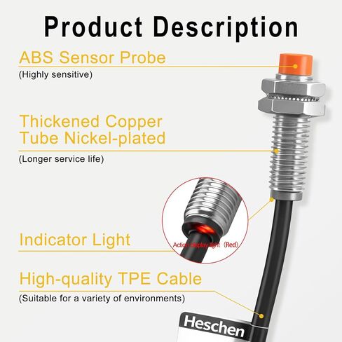 Heschen M8 مستشعر القرب الاستقرائي التبديل PR08-2DP كاشف نوع أسطواني 2 مللي متر DC12-24V 3-Wire PNP NO (مفتوح عادة) CE in Kuwait