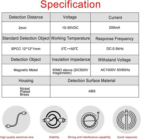 Heschen M8 مستشعر القرب الاستقرائي التبديل PR08-2DP كاشف نوع أسطواني 2 مللي متر DC12-24V 3-Wire PNP NO (مفتوح عادة) CE in Kuwait