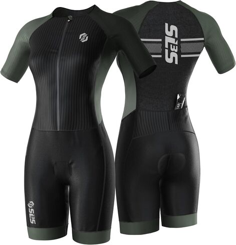 SLS3 Triathlon Suits Women Elite Aero Sleeved Tri Suit Women, Trisuit, Quick-Dry, Italian Chamois, Ready for Any Distance (Sage, X-Large) in Kuwait