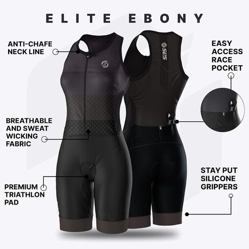 SLS3 Triathlon Suits Women Elite Sleeveless Tri Suit Women, Trisuit, Quick-Dry, Italian Chamois, Ready for Any Distance (Ebony, Large) in Kuwait